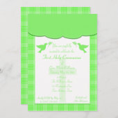 Unisex Green plaid First Holy Communion Invitation (Devant / Derrière)