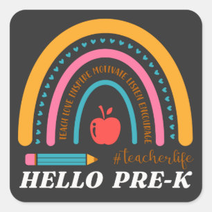 Unisex Hallo Pre K,Hallo Preschool, Preschool T-Sh Vierkante Sticker