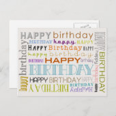 Unisex Happy Birthday Typografie Briefkaart (Voorkant / Achterkant)