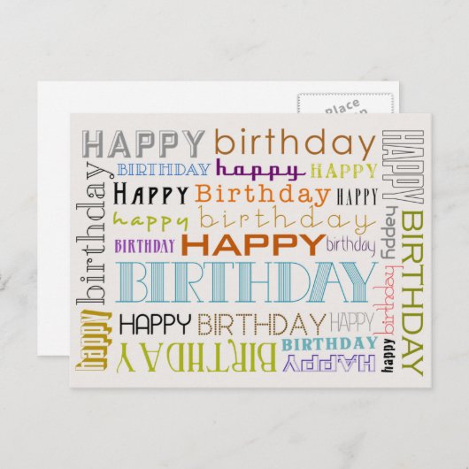 Unisex Happy Birthday Typografie Briefkaart (Voorkant / Achterkant)
