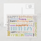Unisex Happy Birthday Typography Postcard Briefkaart (Voorkant / Achterkant)
