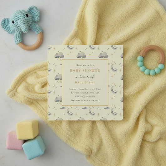 Unisex Moon en Clouds baby shower Kaart