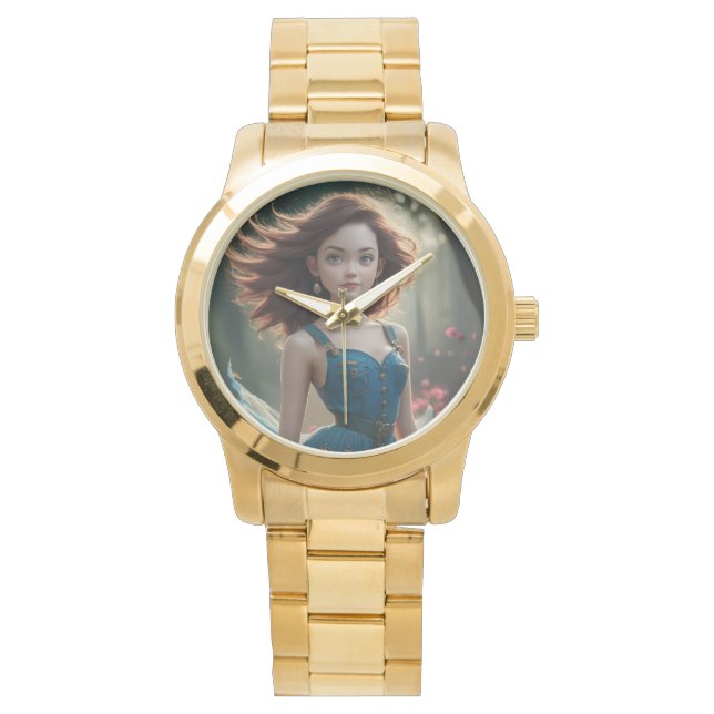 Unisex oversized gouden armband foto horloge (Voorkant)