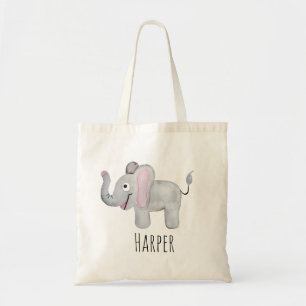 Unisex Waterverf Baby Elephant Safari en naam Tote Bag