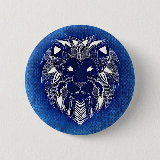 Unisex White Lion met Blue Background Button Pin (Voorkant)