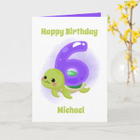 unisex zee schildpad 6th Birthday add name sentime