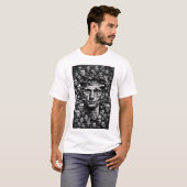Unisex zwart-wit Dystopian Control T-shirt (Voorkant volledig)