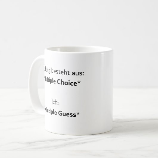 Unispruch "multiple guess" Geschenk, Studenten Koffiemok (Voorkant links)