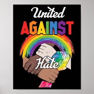 United Against Hate Black Melanin Rainbow Hand Poster