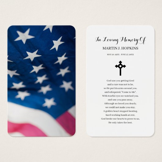 United Flag Sympathy Funeral Memorial Prayer Cards (Devant & derrière)