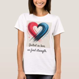 United in Love T-shirt – Rood en blauw hart met In