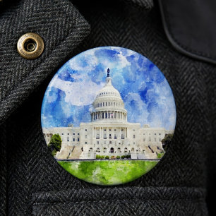 United States Capitol in Washington DC Aquarel Ronde Button 6,0 Cm