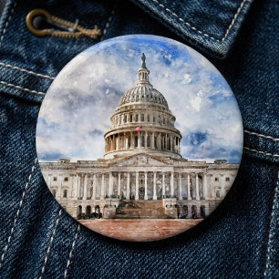 United States Capitol Pasteltekening Washington DC Ronde Button 6,0 Cm