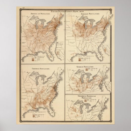 United States Census maps, 1870 Poster (Voorkant)