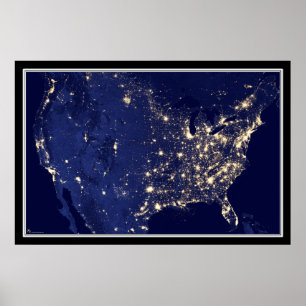 United States City-lampjes op Night Satellite Map Poster