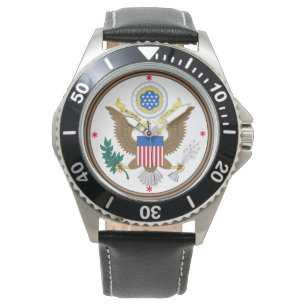 United States Custom Stainless Steel Black Leather Horloge