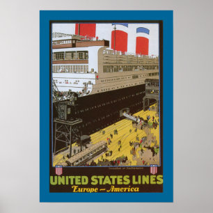 United States Line, Leviathan in Dock Poster