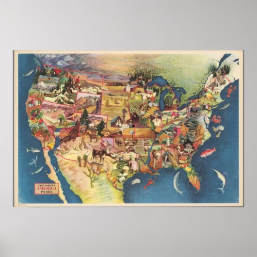 United States Map - American Farming & Agriculture Poster (Voorkant)