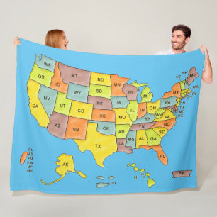 United States Map Fleece Blanket Deken