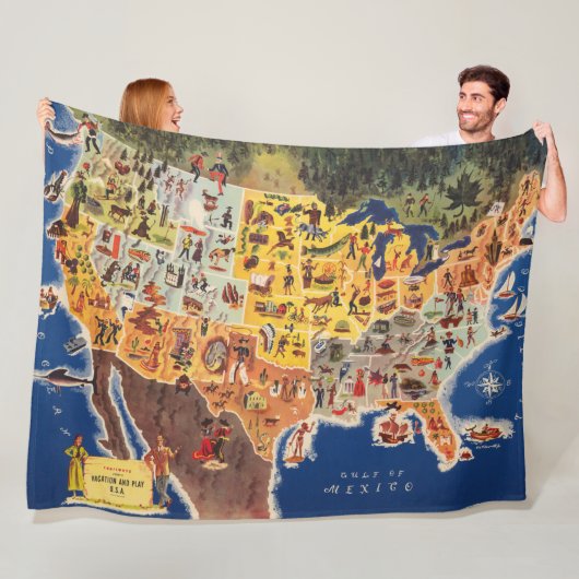 United States Map - Vacation and Play Fleece Deken (In situ)