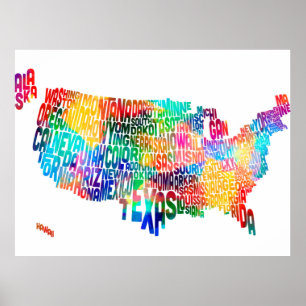 United States Typography Text Map Poster