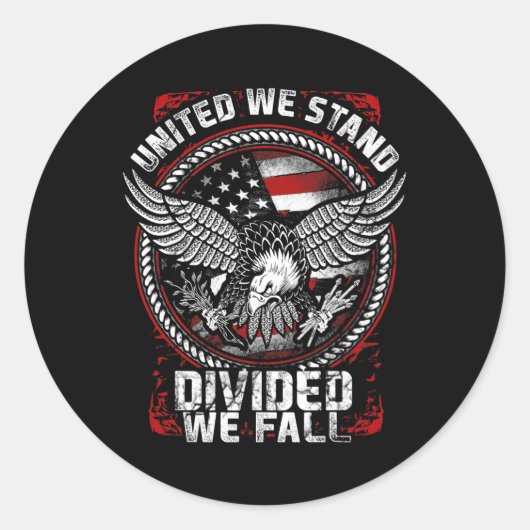 United We Stand Divided We Herfst - Patriottische Ronde Sticker (Voorkant)