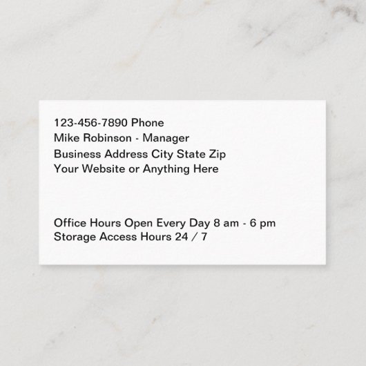 Unités d'auto-stockage Cartes de visite (Dos)