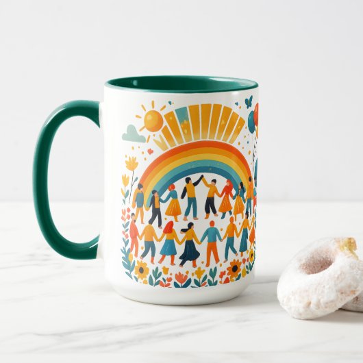 Unity and Diversity Rainbow Ceramic Mug (Avec donut)