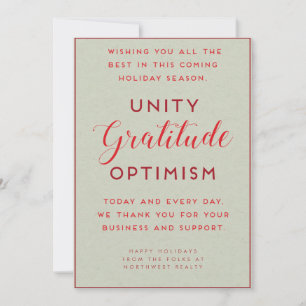 Unity, Gratitude & Optimism Business Holiday Kaart