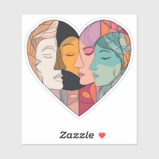Unity Heart Diverse Faces Line Art Diversity  Sticker (Vel)