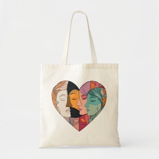 Unity Heart Diverse Faces Line Art Diversity  Tote Bag (Voorkant)