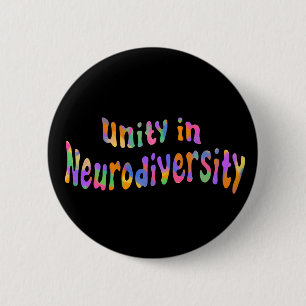 Unity in Neurodiversity Rainbow Typography Zwart Ronde Button 5,7 Cm