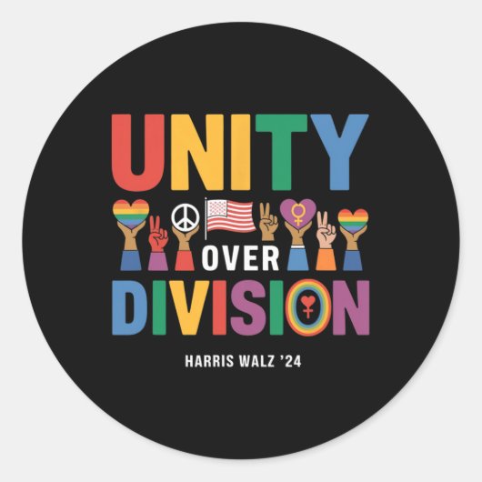 Unity over Division Pride Harris W 24 Ronde Sticker (Voorkant)