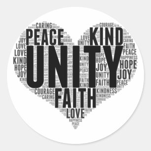 Unity WordCloud Be Kind Stop Pesten Oranje Eenheid Ronde Sticker
