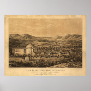 Univ of Virginia 1856 Antiek Panoramic Map Poster
