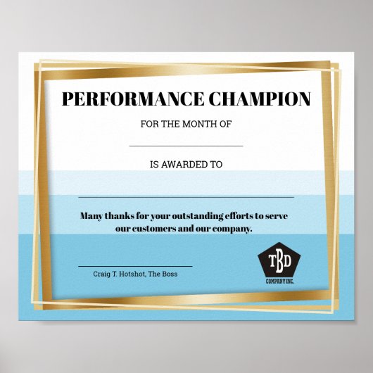 Universal employee recognition award certificate poster (Voorkant)