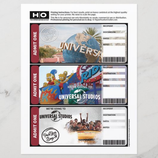 Universal Mock Ticket voor reizen en evenementen (Voorkant)