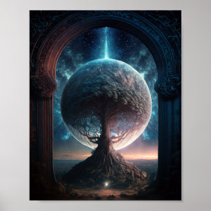 Universe Cosmic Tree Surreal Fantasy Art Poster
