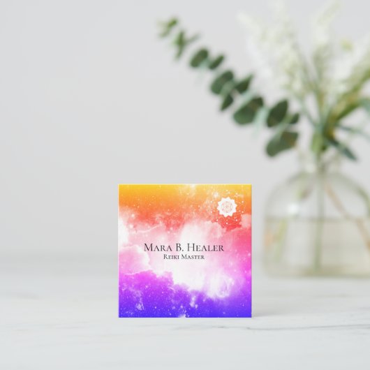 *~* Universe Roze Peach Lavender Galaxy Nebula Vierkante Visitekaartje (Staand voorkant)