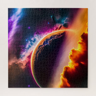 Universe Sky Paarse Blauwe Planeten in de ruimte Legpuzzel