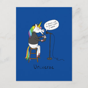 Universe Unicorn Reading Poetry Funny Briefkaart