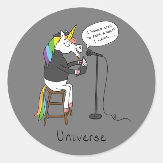 Universe Unicorn Reading Poetry Funny Stickers (Voorkant)