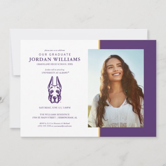 Universiteit van Albany Great Dane Mascotte Hoofd Aankondiging (Voorkant)