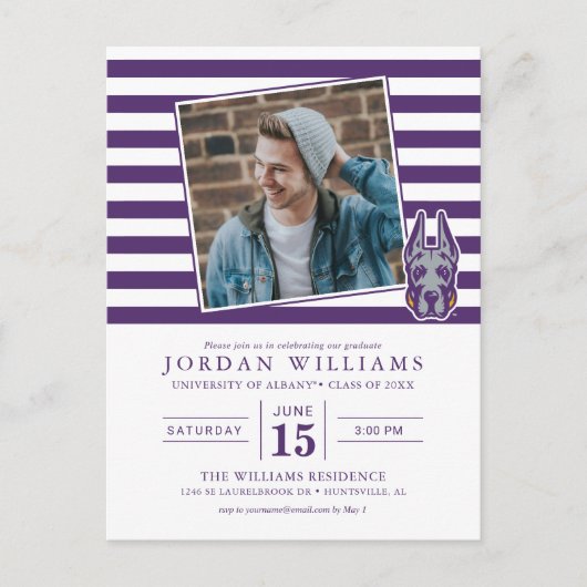 Universiteit van Albany Great Dane Mascotte Hoofd Aankondigingskaart (Voorkant)