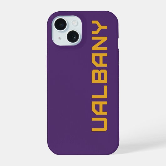 Universiteit van Albany Wordmark iPhone 15 Hoesje (Achterkant)