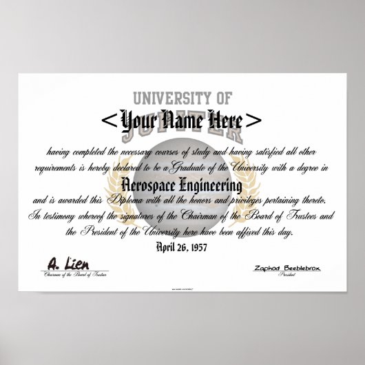 Universiteit van Jupiter Diploma Poster (Voorkant)