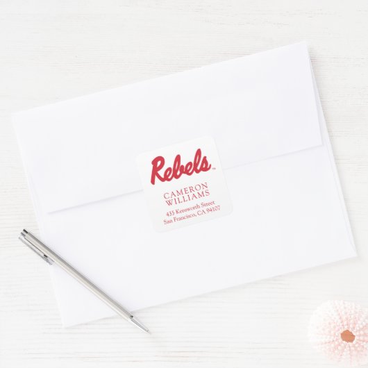 Universiteit van Mississippi | Rebels Script Vierkante Sticker (Envelop)
