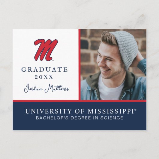 Universiteit van Mississippi | Script M Aankondigingskaart (Voorkant)