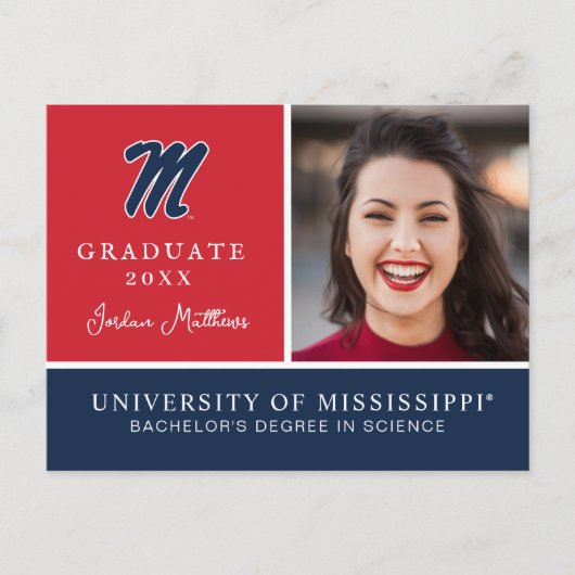 Universiteit van Mississippi | Script M Aankondigingskaart (Voorkant)