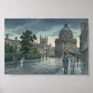 Universiteit van Oxford in regen Japanse houtsnede Poster